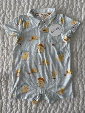 NWT Angel Dear/Altar’d State Kids Bamboo Polo Romper in Gingham Chick 3-6M